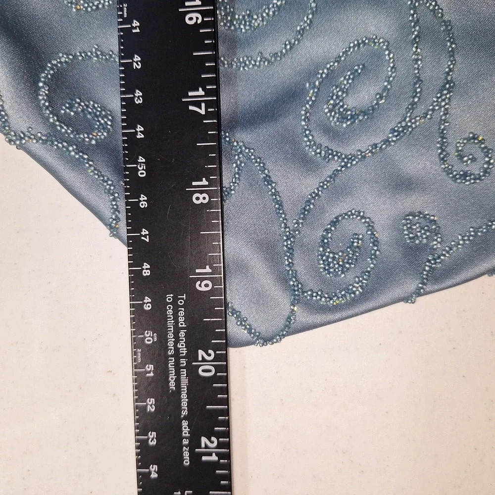 Curtain Call Costumes Blue Beaded Swirl Dance Top Pointed Hem Made in USA 10A